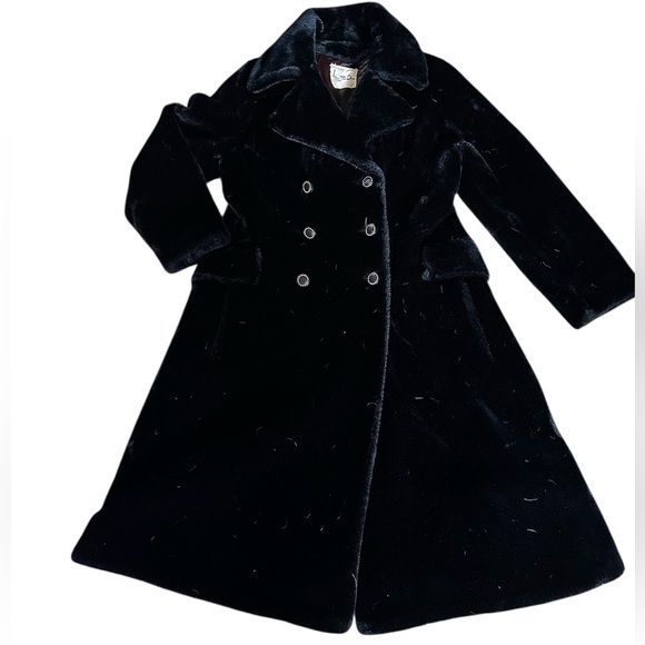 Vintage 60s Borgazia Double Breasted Black Faux Fur Coat w/ Gold Buttons - Picture 8 of 17